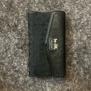 Coach Black Signature Continental Clutch Wallet with Silver Logo